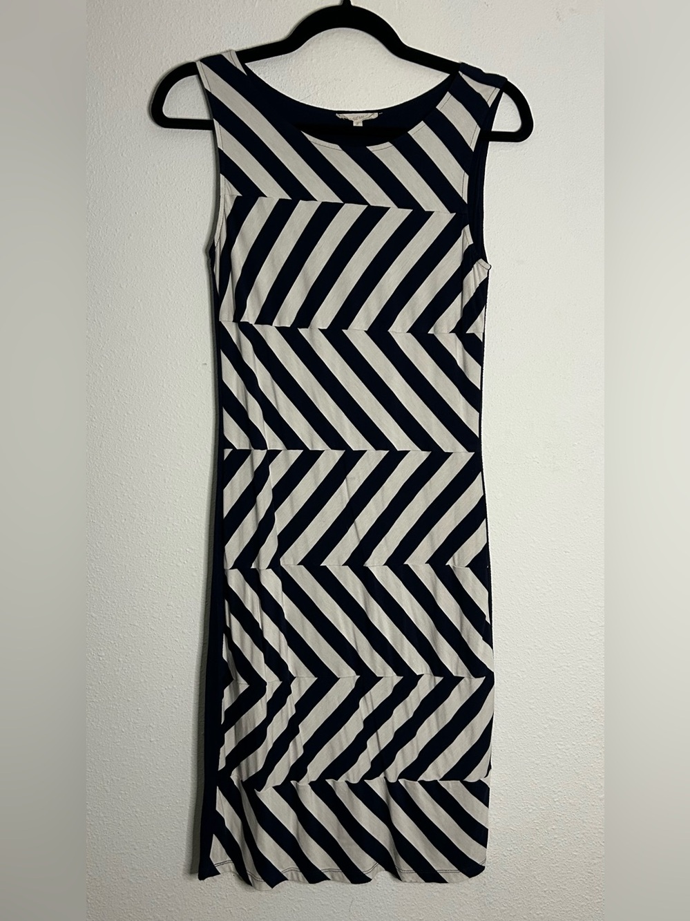 Mystree Navy and White Diagonal Stripe Sheath Dress